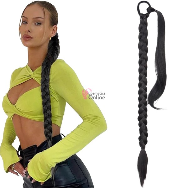 Extensie de par coada dreapta cu elastic de impletit 80 cm cod Q801B Brunet